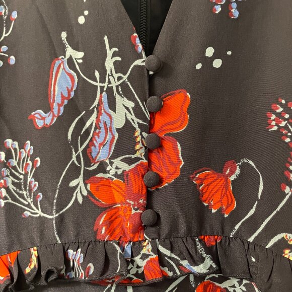 MADEWELL Silk Ruffle-Waist Dress in Windblown Poppies Size 2 - Picture 4 of 7